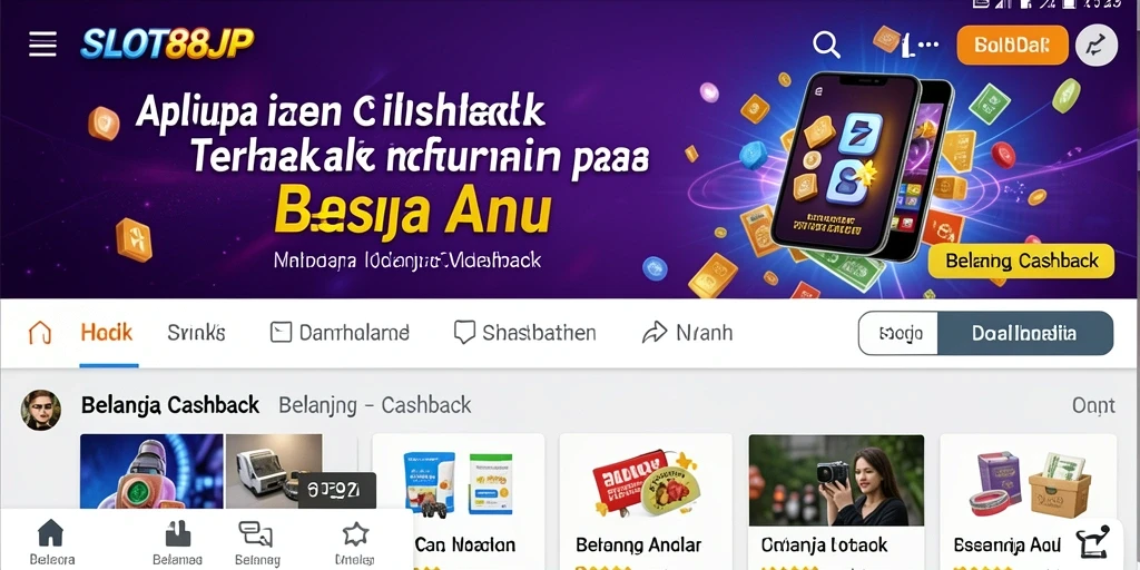 Antarmuka aplikasi SLOT88JP menampilkan penawaran cashback yang menarik.