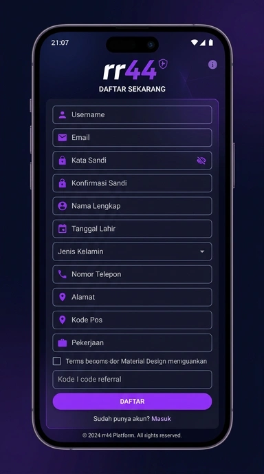 Registrasi Akun Baru rr44 untuk Pengguna Android