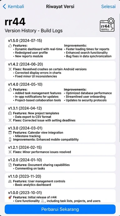 Riwayat Versi rr44 untuk Pengguna Android